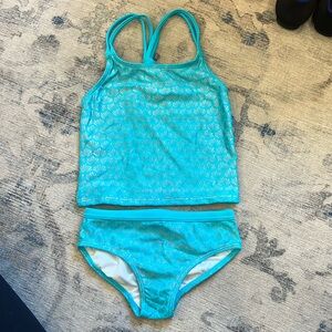 Mini Boden blue shell 2 piece bathing suit, size 2-3Y, like new condition.